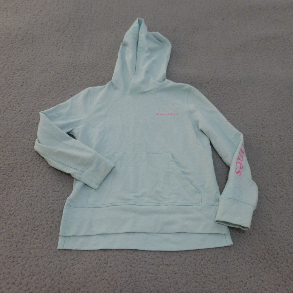 Vineyard Vines Girls XS 5-6 Aqua Blue Whale Logo Pullover Hoodie Kangaroo Pocket